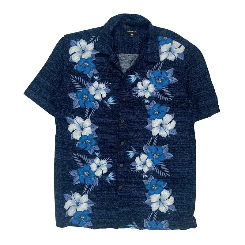George Hawaiian Shirt - Medium Blue Cotton Blend