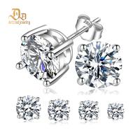 Delzzad S925 Round Synthetic Moissanite Stud Earrings Birthday Valentine's Day Anniversary Day Gifts For Men Women