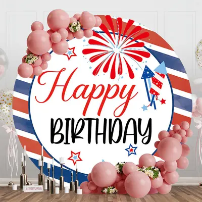 4th Of July Red Blue Stripe Round Birthday Backdrop