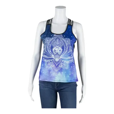 Y2K Hippie Boho Lotus Top Blue Sleeveless Womens M