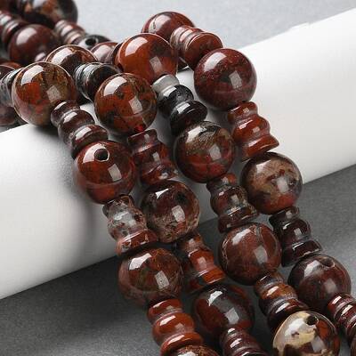 Natural Brecciated Jasper 3-Hole Guru Beads Strands