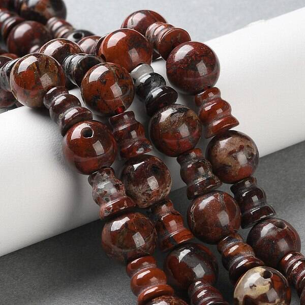 Natural Brecciated Jasper 3-Hole Guru Beads Strands