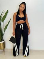 Women's Patchwork Side Stripe Drawstring Waist Straight Leg Pants, Casual Elastic Waist Trousers for Spring & Fall, Fashion W...