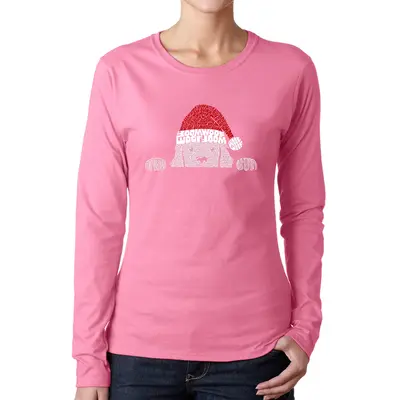 Christmas Peeking Dog - Women's Word Art Long Sleeve T-Shirt - Black - X-Large
