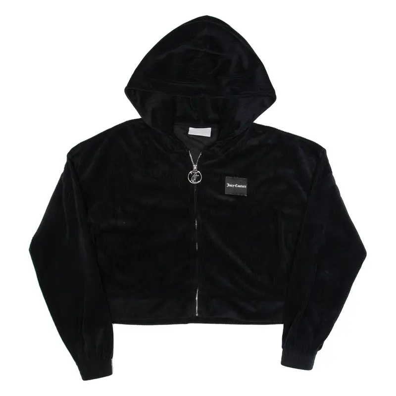 JUICY COUTURE Corduroy Cropped Womens Black Hoodie Full Zip XS