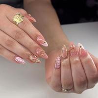 24 count Pink Press on Nails Short Almond 3D Texture Design -  Spring   Art Kit  Nails Press ons  Tips Glue on Nails Full Cov...