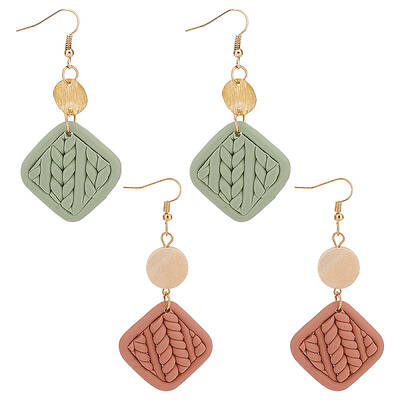 2 Pairs 2 Colors Polymer Clay Rhombus Dangle Earrings