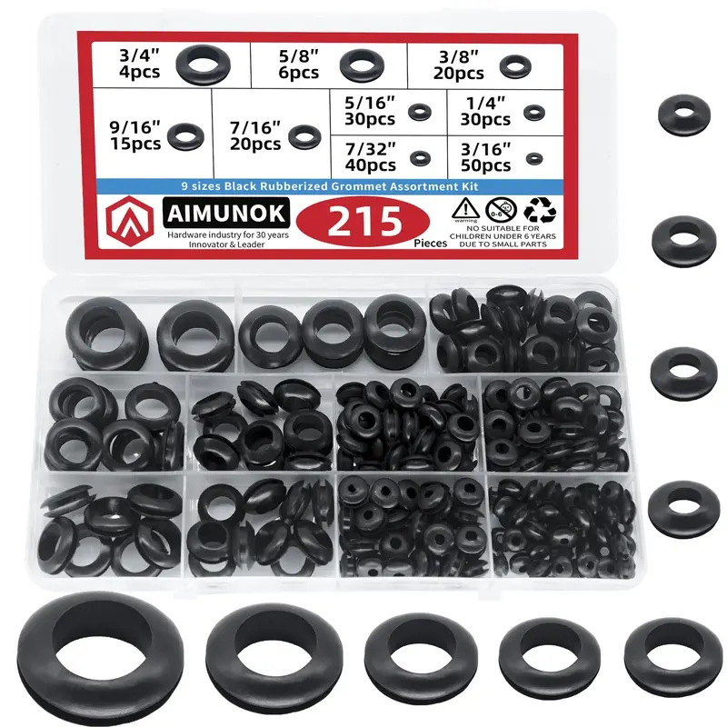 Rubber Grommet Assortment Kit, 215pcs/set 9 Sizes Eyelet Ring Gasket, Durable O-ring Seal Tool Set for Home Repair, Home Repa...