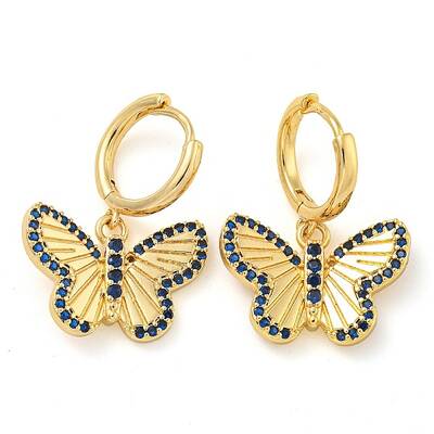 Rack Plating Brass Micro Pave Cubic Zirconia Butterfly Hoop Earrings