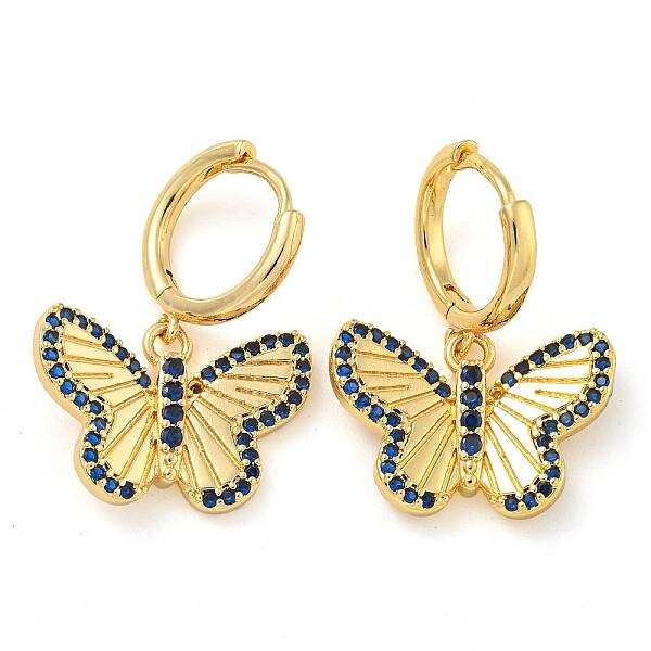 Rack Plating Brass Micro Pave Cubic Zirconia Butterfly Hoop Earrings