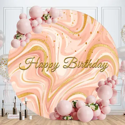 Aperturee Pink And Gold Glitter Round Birthday Backdrop