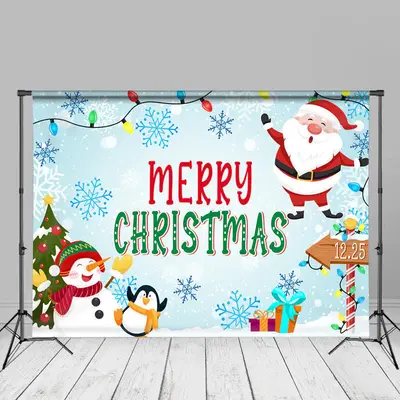 Santa Snowman Penguin Merry Christmas Backdrop - Aperturee