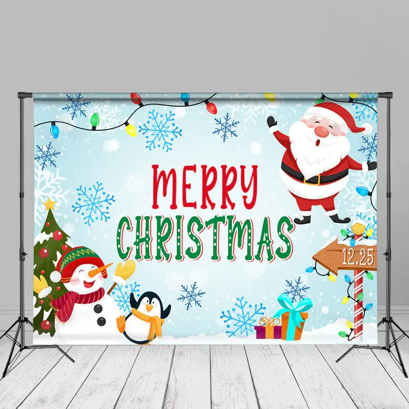 Santa Snowman Penguin Merry Christmas Backdrop - Aperturee