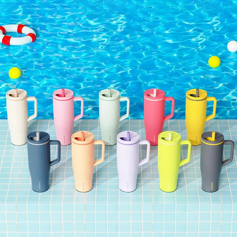 KISSKIND 40oz Stainless Steel Vacuum Flask, Leakproof Insulated Tumbler with Lid & Straw & Handle, Travel Accessories, Drinki...