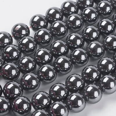 AAA Grade Black Non-Magnetic Synthetic Hematite Round  Beads Strands