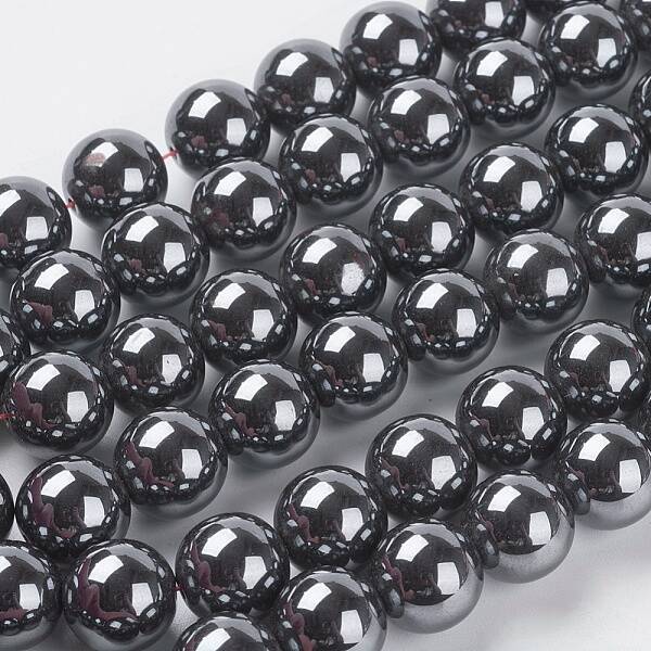 AAA Grade Black Non-Magnetic Synthetic Hematite Round  Beads Strands