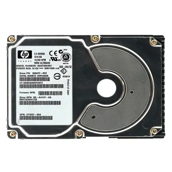 306637-002 HP 72.8GB Ultra-320 SCSI 10000 3.5-inch Hard Drive