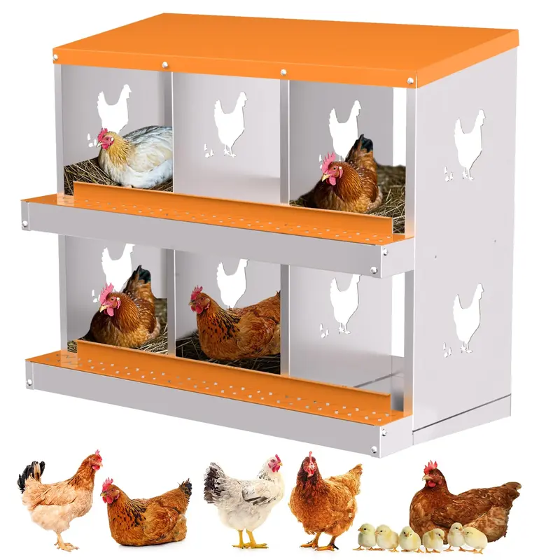 Garvee 6-Hole Chicken Nesting Box Galvanized Steel Rustproof Automatic Egg Collection Ventilated Easy Install Wall or Freesta...