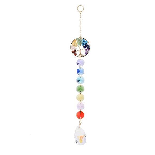 Natural & Synthetic Mixed Gemstone Tree with Glass Window Hanging Suncatchers