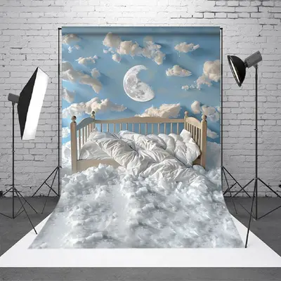 Aperturee Blue Sky Cloud Moon Soft Crib Cake Smash Backdrop - Aperturee