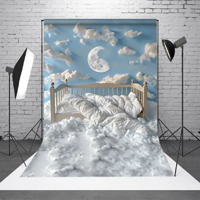 Aperturee Blue Sky Cloud Moon Soft Crib Cake Smash Backdrop - Aperturee