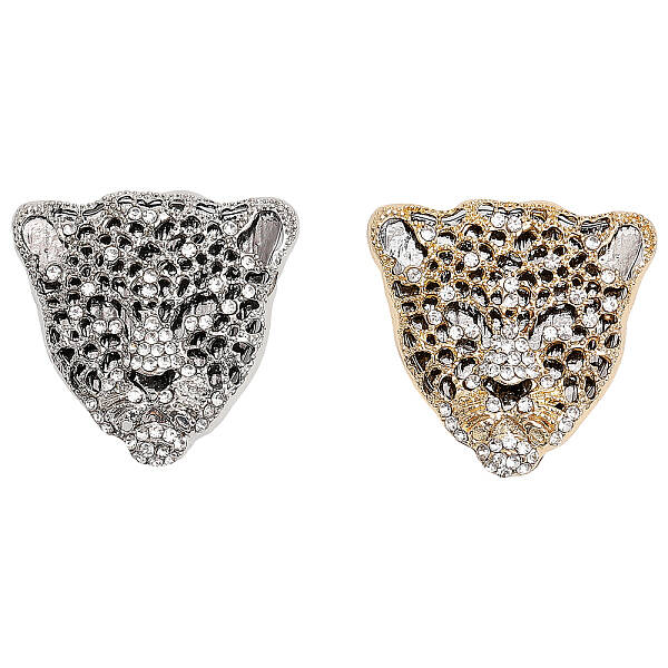 2Pcs 2 Colors Rhinestone Leopard Brooch Pin