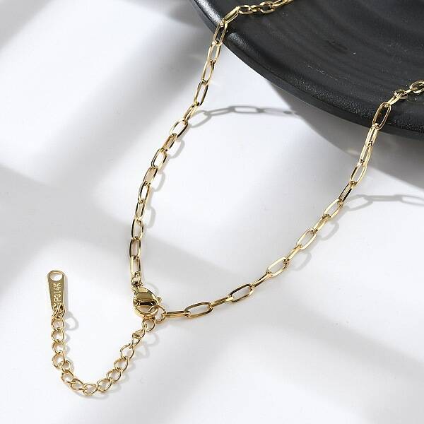 Ion Plating(IP) 304 Stainless Steel Paperclip Chain Necklace for Women