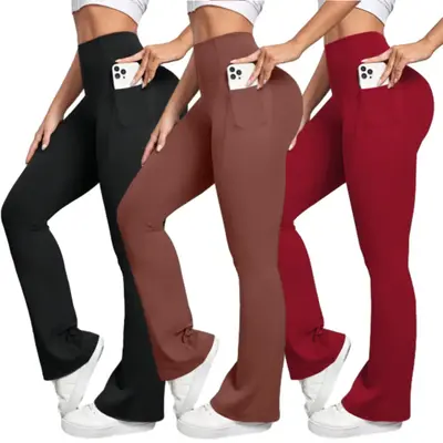 Women’s Flare Leggings with Tummy Control High Waist Wide Leg Yoga Pants with Pockets Athletic Wear