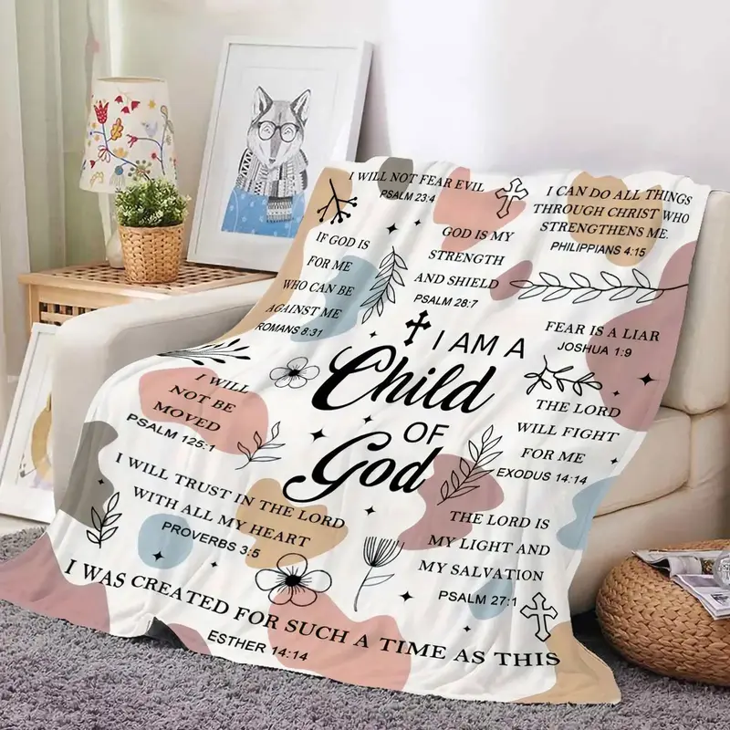 Christian Themed Letter Pattern Blanket, Soft Warming Bedding For Home & Office, Napping Blanket For Air-conditioned Room, ...