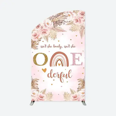Aperturee Pink Boho 1St Birthday Convex Oblique Arch Backdrop | Chiara Wall Backdrop Diy | Diy Round Arch Backdrop | Circle A...