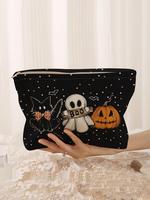 Cat & Ghost & Pumpkin Pattern Makeup Bag, Casual Fashion Multi-functional Storage Bag, Travel Makeup Bag, Makeup Pouch, Cosme...