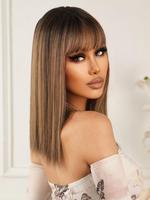 Women's 18 Inch Brown Short Straight Blunt Cut Wig, Gorgeous Fluffy Wigs, Valentine's Gifts for Her, Glueless Wigs, Synthetic...