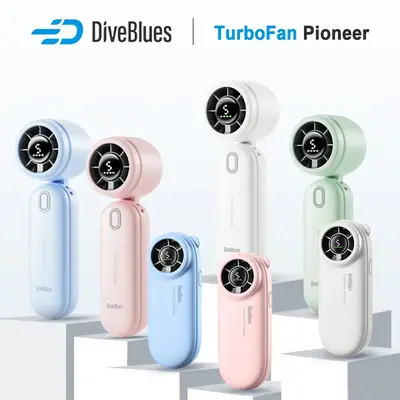DiveBlues iTurbo Handheld Turbo Fan, Mini Foldable Portable Hand Fans 29900RPM Rechargeable Battery, 5 Gear High Speeds Led D...