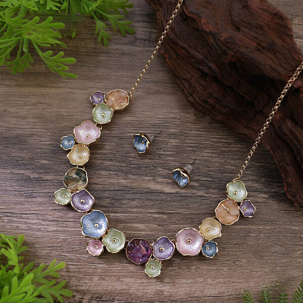 Flower Alloy Enamel Jewelry Set