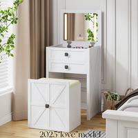 Miu Farmhouse 3 in 1 Vanity with Mirror, 3-Color Adjustable Lighting, Cushioned Stool for Bedroom Organization & Beauty Routi...