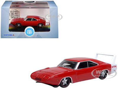 1969 Dodge Charger Daytona Red with White Stripe 1/87 (HO) Scale Diecast Model Car by Oxford Diecast