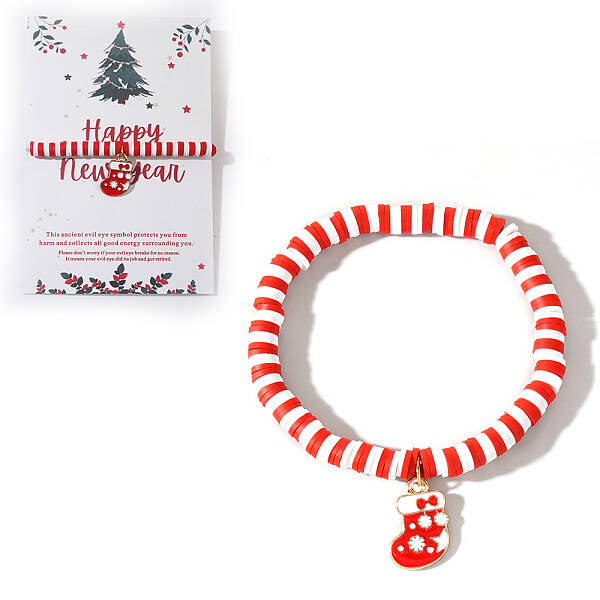 Elegant Christmas Handmade Polymer Clay Heishi Beaded Stretch Bracelets