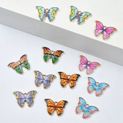 12Pcs 6 Colors Light Gold Tone Alloy Enamel Pendants