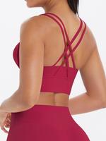Women's Solid Criss Cross Back Sports Bra, Breathable Comfortable High Stretch Sports Lingerie Top, Ladies Sportswear for Ind...
