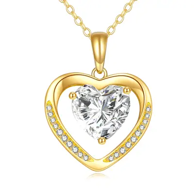 14K Gold Heart Moissanite Heart Pendant Necklace