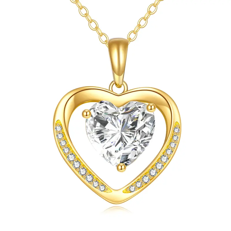 14K Gold Heart Moissanite Heart Pendant Necklace