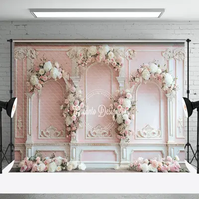 Pink White Luxury Wall Floral Wedding Photo Backdrop