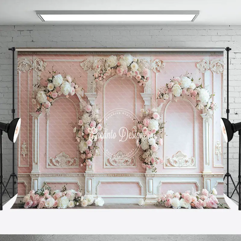Pink White Luxury Wall Floral Wedding Photo Backdrop