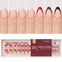 Beetles French Press On Nails Almond, French, Pre-Applied Primer, No Need to File Fake Nails Extensions Pink Pre-Etch&Pre-App...