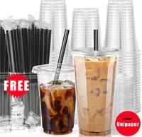 32oz-12oz Clear Plastic Cups With Lids and Straws, Disposable Cups With Lids for Iced Coffee, Smoothie, Milkshake and Cold Dr...