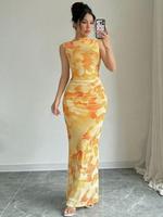 Women's Floral Print Dress, Elegant Beautiful Sleeveless Dress for Party Holiday Wedding Guest, Gown, Ladies Summer Clothes, ...