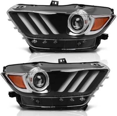 YITAMOTOR® 2015-2020 Ford Mustang Headlight Assembly Black Housing with Amber Reflector Clear Lens