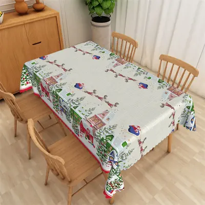 Green House Christmas Santa Beige Tablecloth For Dining - Aperturee