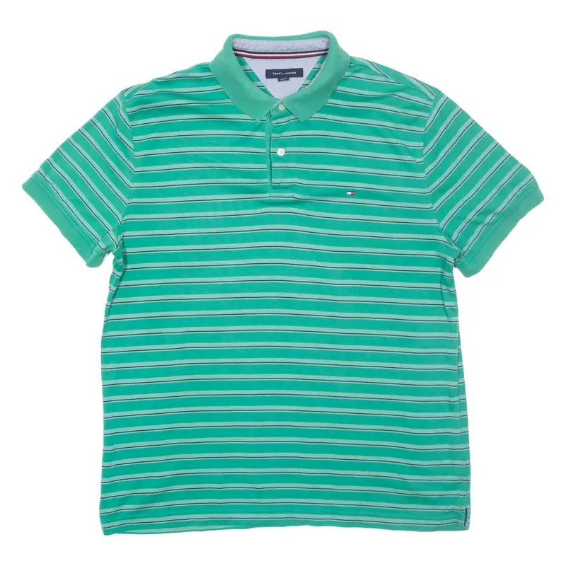 TOMMY HILFIGER Mens Polo Shirt Green Striped XL