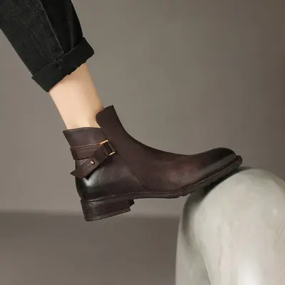 CHIKO Allicia Round Toe Block Heels Ankle Boots